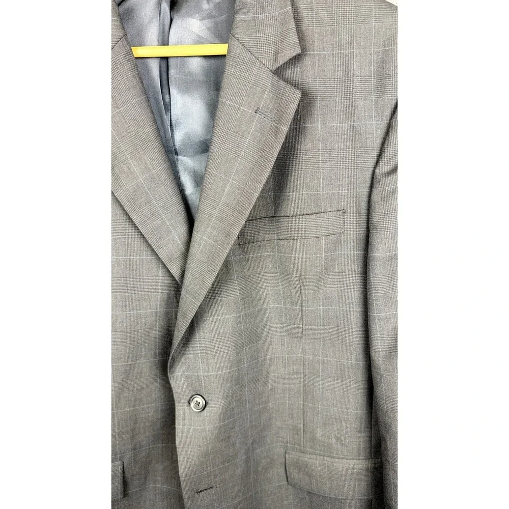 Jos. A. Bank Blazer 42R Gray Blue Plaid 100% Wool 2 Button Sport Coat Mens